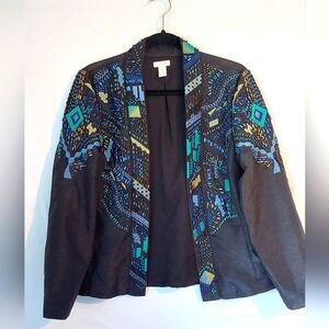 Size 1 ( Size 8) Chicos Beaded and Embroidered Black Jacekt